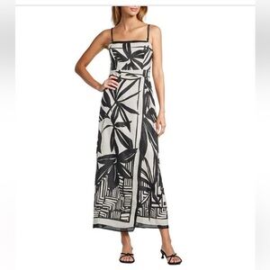 NWT Antonio Melani Destiny Palm Printed Linen Square Neck Sleeveless Maxi Dress